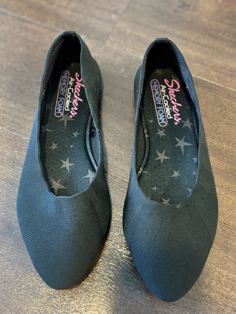 Skechers Cleo Style Black Knit Ballet Flats Memory Foam Size 8